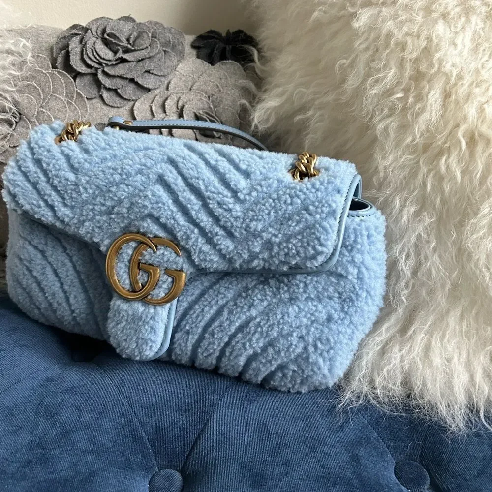 Gucci Marmont Shearling baby blue bag nwt